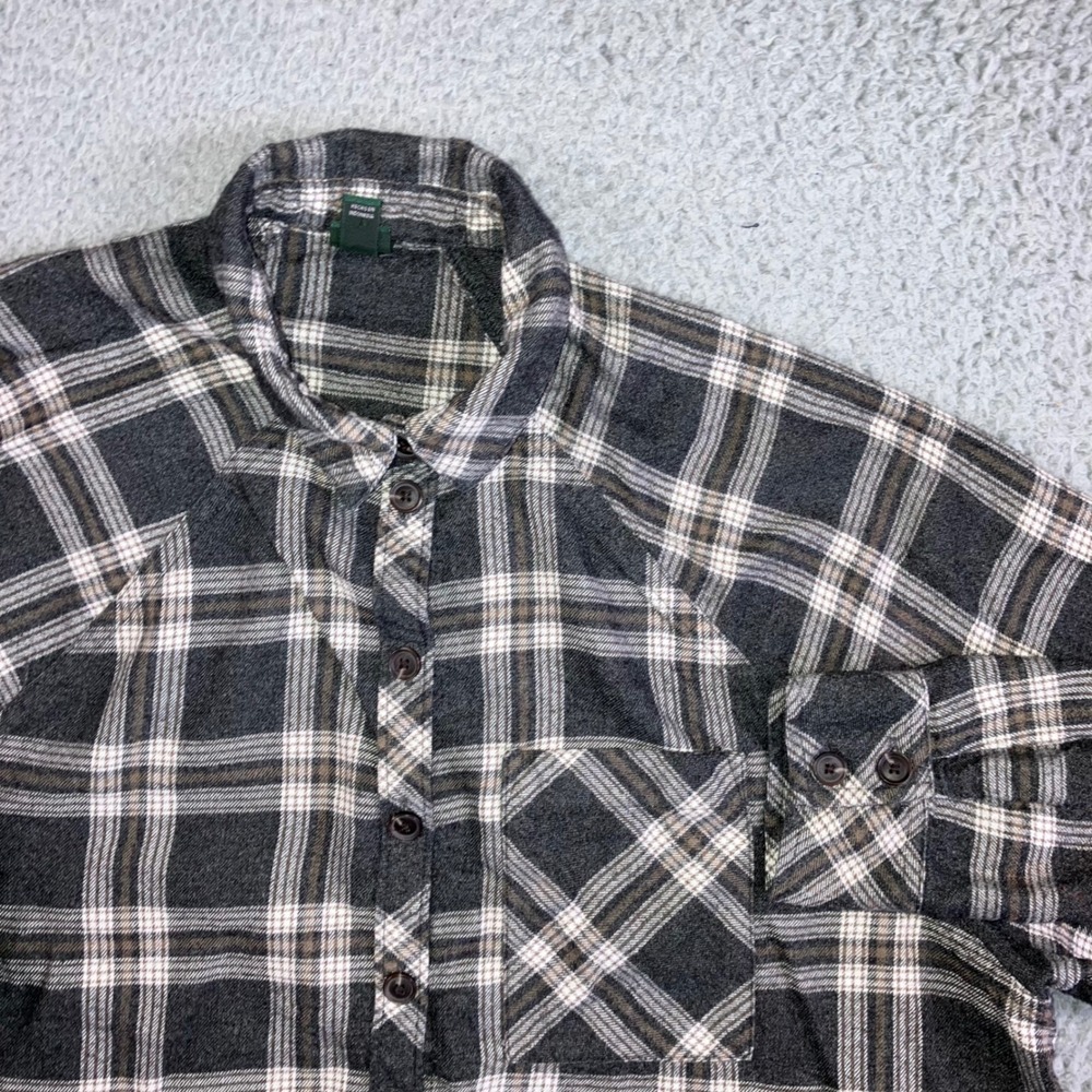Wild Fable Flannel Shirt Women S Charcoal Plaid Oversized Tunic w/ Pockets Cabin